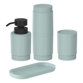 Kit Banheiro Porta Sabonete Líquido Escovas Bandeja Algodão