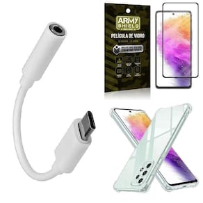 Kit capa a73 5g + adaptador fone tipo c para p2 + película