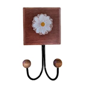 Toalheiro Cabideiro Duplo Flor 3d Rústico Artesanal Ferro Cor Branco