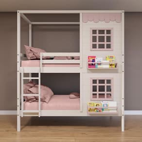 Beliche Casinha Reta com 02 Janelas Madeira Maciça Branco/ Rosa Housin