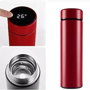 Garrafa térmica squeeze medidor temperatura 500ml inox verm