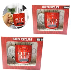 Kit 2Un Caneca Vermelha Porcelana 300Ml Café Você Me Faz