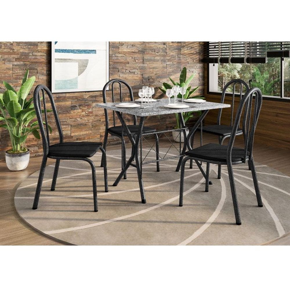 Mesa de Jantar Ambiente Bruna 100x60 cm com 4 Cadeiras 050 Preto com Granito Ocre Itabira - Artefamol