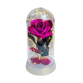 Luminária a rosa encantada roxo 20 cm base pérola quente