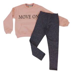 Conjunto moleton fem infantil com legging Vrasalon rosa/cinza