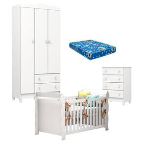 Quarto de Bebê Mel Flat com Berço Americano Lara Branco Brilho com Colchão Ortobom - Carolina