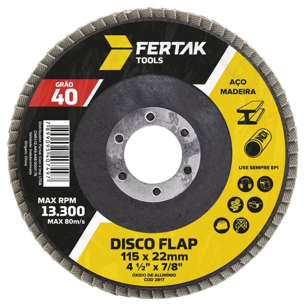 Kit 10 Discos Flap 4.1/2” 115mm Grãos Abrasivos Ajustáveis Multiuso Fertak