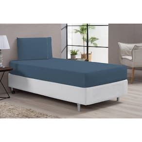 Lençol cama solteiro hotel clinica 400 fios azul