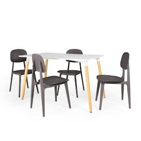 Conjunto Mesa De Jantar Retangular Eiffel Branca 120x80cm Com 4 Cadeiras Itália - Cinza