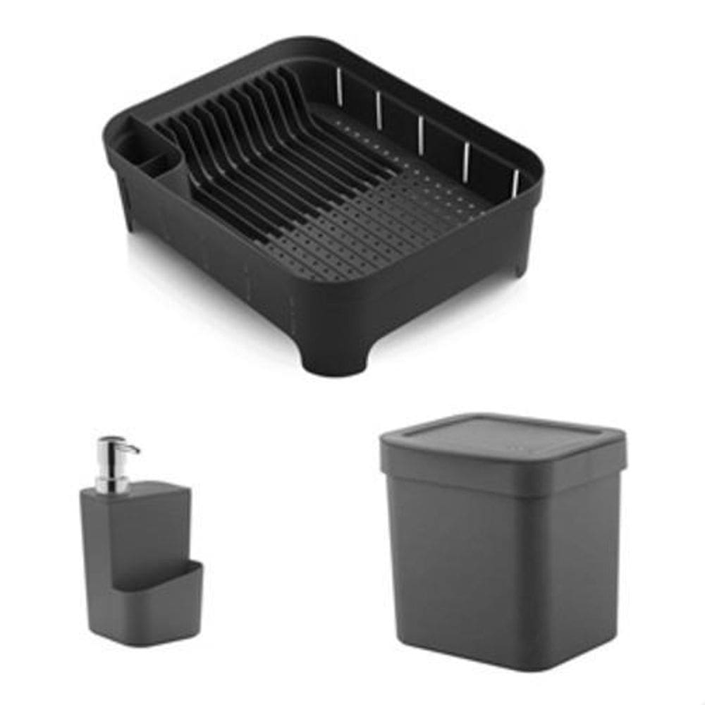 Kit 3 Pçs Escorredor Louça Talher, Lixeira Porta Detergente