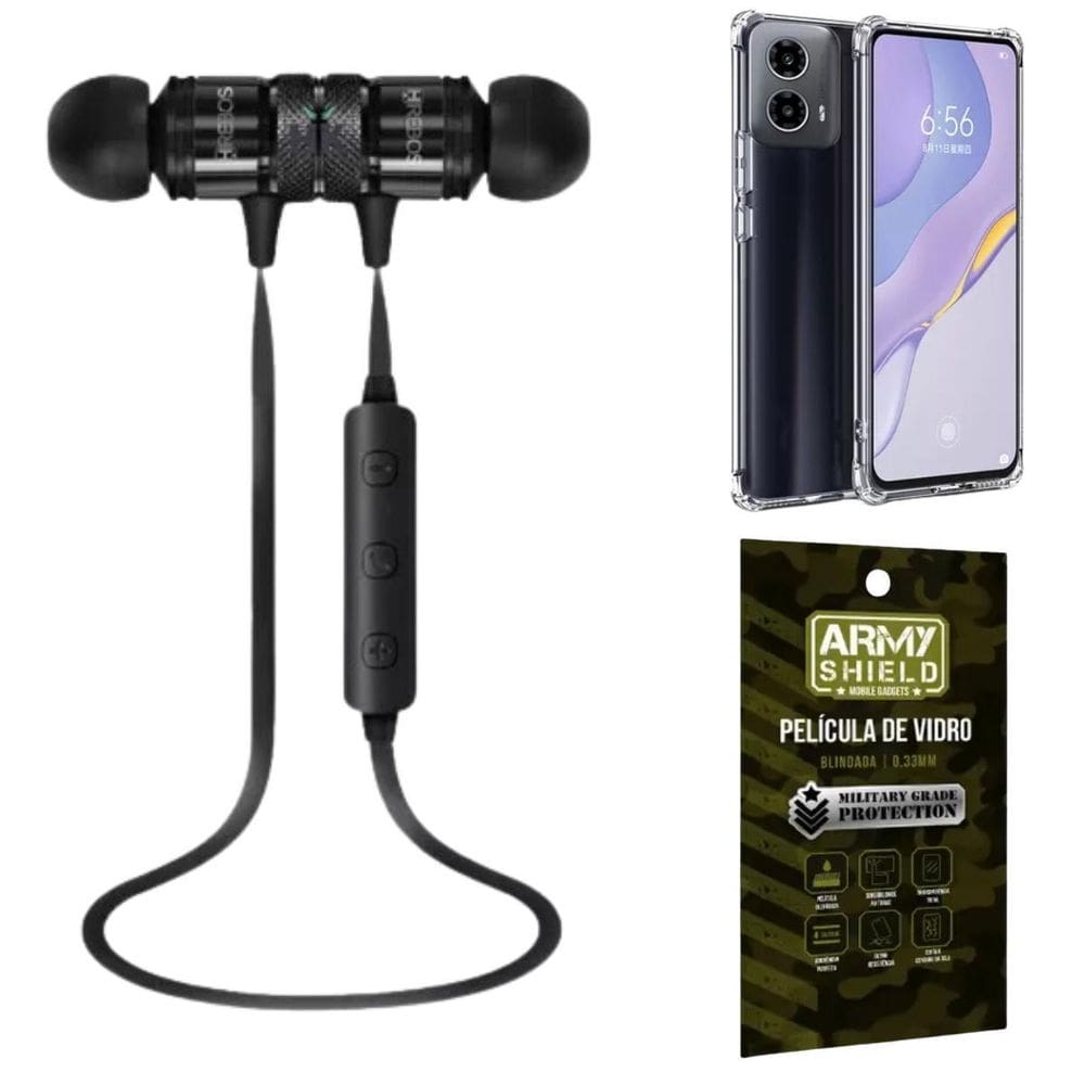 Kit Capinha Antishock Moto G34 + Fone Bluetooth Bass Hs-514