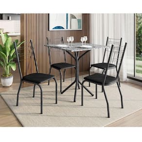 Mesa de Jantar Ambiente Thais 70x70 cm com 4 Cadeiras 063 Preto com Granito Ocre Itabira - Artefamol