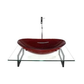 Kit cuba vidro oval vermelho ferrari tampo 60cm incolor e
