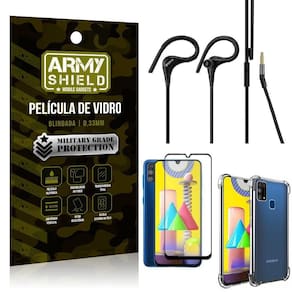 Kit fone sport hs92 + capa + película 3d samsung m31