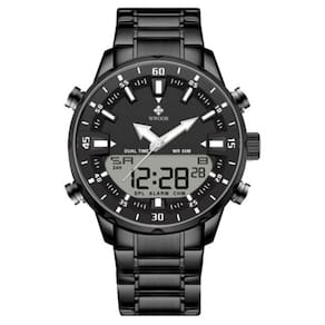 Relógio Masculino de Quartzo Digital Display Duplo Pulseira em Aço inoxidavel Impermeável
