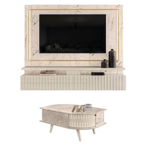 Estante Home Theater Suspenso Gaia com Mesa de Centro Indianápolis Calacata Off White – Madetec