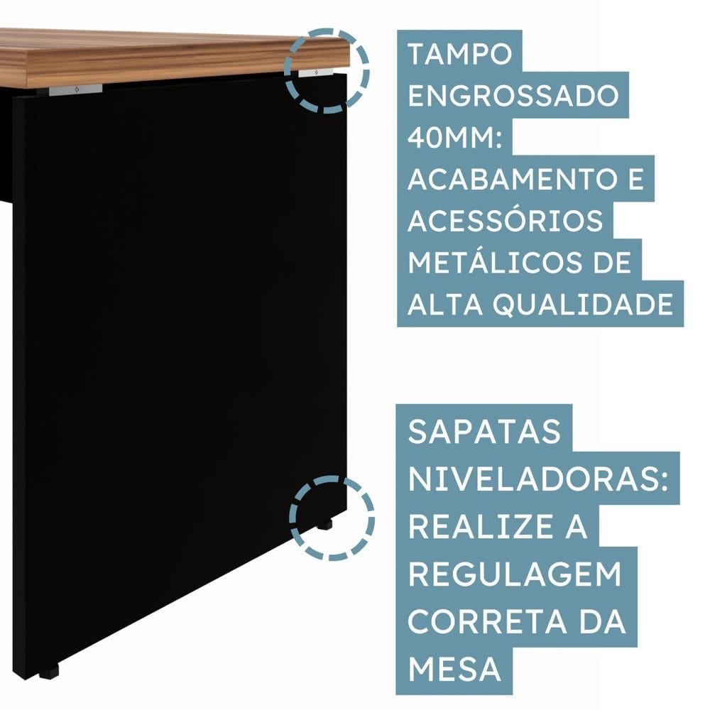 Mesa para Escritório Retangular Pé Painel Marrom/Preto