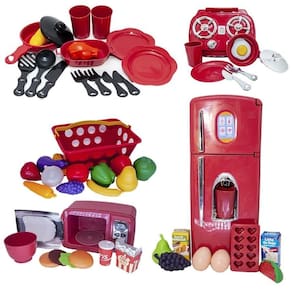 Kit cozinha infantil geladeira microondas fogão cooktop 47pç