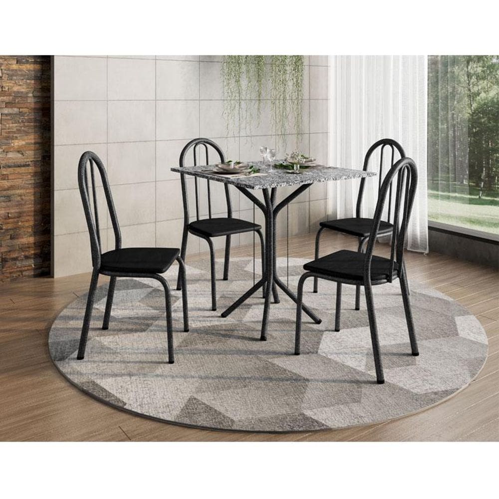 Mesa de Jantar Ambiente Thais 70x70 cm com Granito Ocre Itabira com 4 Cadeiras 050 Preto - Artefamol
