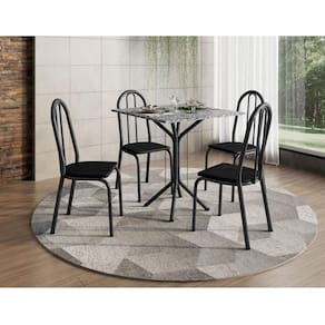 Mesa de Jantar Ambiente Thais 70x70 cm com Granito Ocre Itabira com 4 Cadeiras 050 Preto - Artefamol