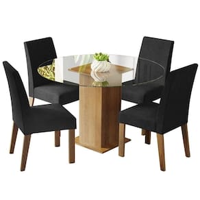 Sala De Jantar Mesa Tampo De Vidro Redondo 4 Cadeiras Rustic-oxford Mile Madesa Rustic-oxford