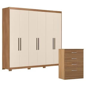 Cômoda Astral e Guarda Roupa Casal Venice 62580PE Amendola Touch Off White com Pés - Demóbile