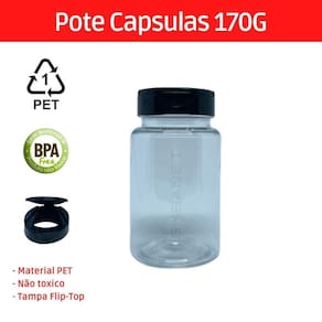 Pote pet vazio para tempero tampa flip top preta 170ml 5 und