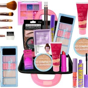 Kit de maquiagem maleta pó comapcto base batom gloss clara