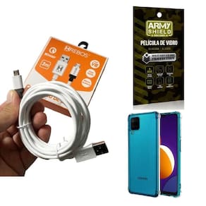 Kit capinha samsung m12 com cabo turbo e película de vidro