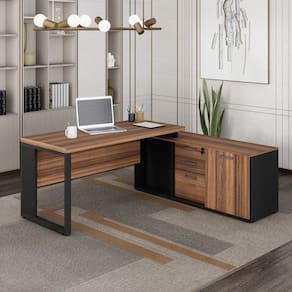 Mesa Dinâmica com Armário Lateral Pé Quadro Marrom/Preto