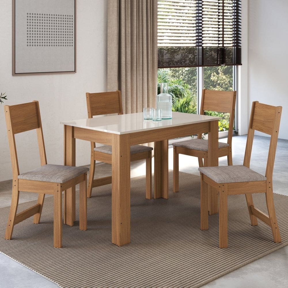 Conjunto Sala de Jantar 1 Mesa 4 Cadeiras Versalhes Freijó/Off-White