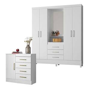 Cômoda Montevidéu e Guarda Roupa Casal Capelinha Pérsia Branco Flex - Demóbile