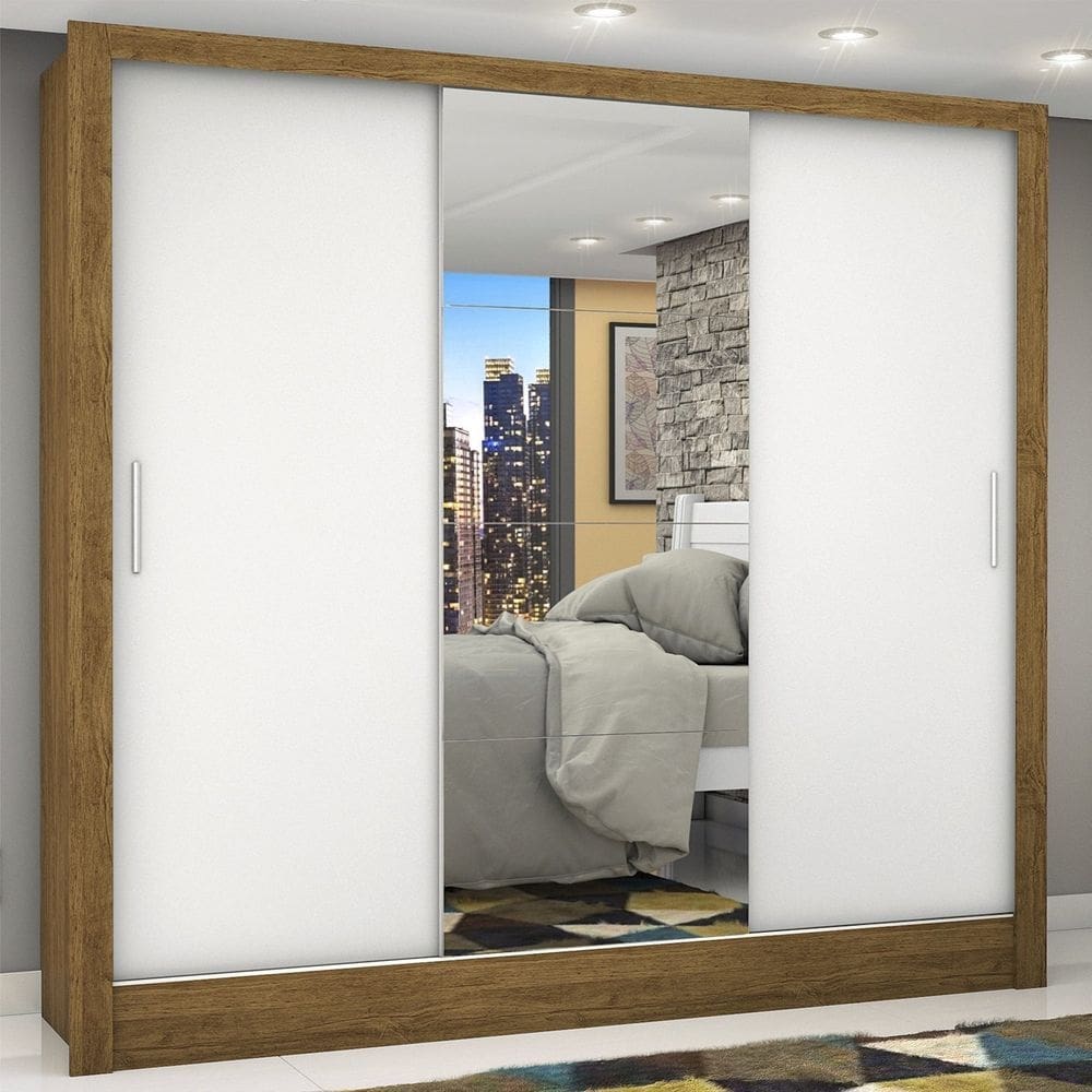 Guarda-roupa Casal 3 Portas com Espelho Porto Plus Espresso Móveis Cinamomo Branco