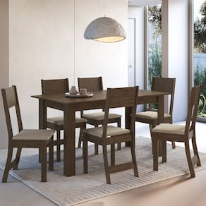 Conjunto Sala de Jantar 1 Mesa 6 Cadeiras Versalhes Noce/Off-White/Bege
