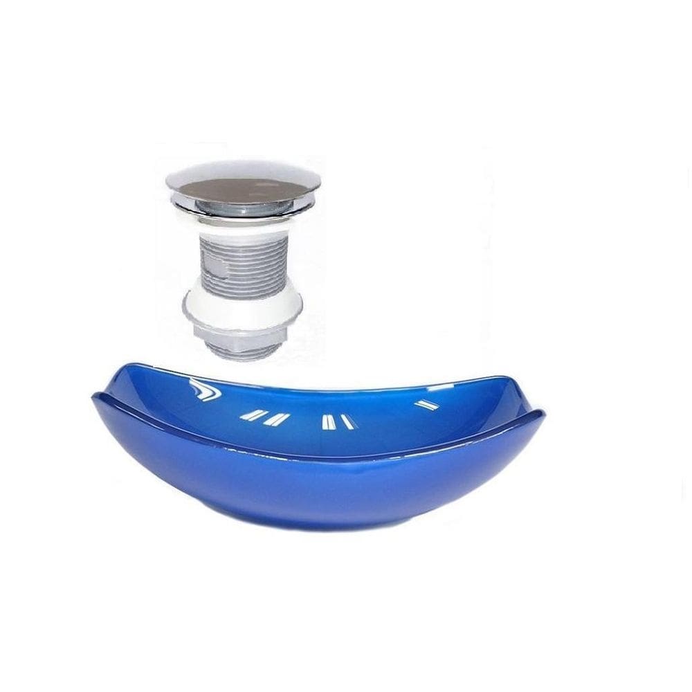 Cuba de vidro oval chanfrada 46cm azul escuro + valvula