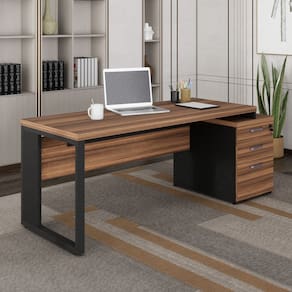 Mesa Diretor com Gaveteiro 2 Gavetas 1 Pasta –pé Quadro Marrom/Preto