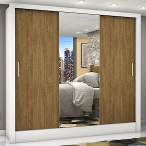 Guarda-roupa Casal 3 Portas com Espelho Porto Plus Espresso Móveis Branco Cinamomo