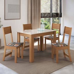 Conjunto Sala de Jantar 1 Mesa 4 Cadeiras Versalhes Freijó/Off-White/Alaska