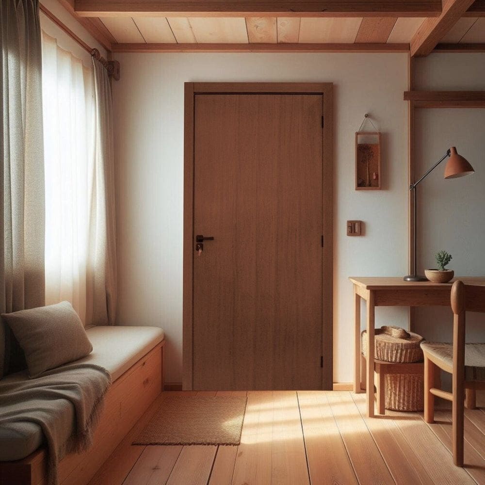 Kit Porta de Madeira Lisa 215x84cm Batente 12cm Mdf Ultra Mgm Ipê