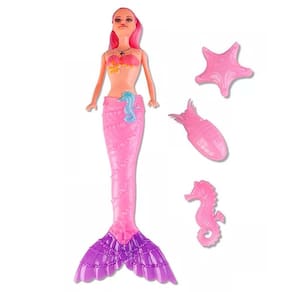 Kit de boneca sereia princesa + acessórios acende s/ caixa