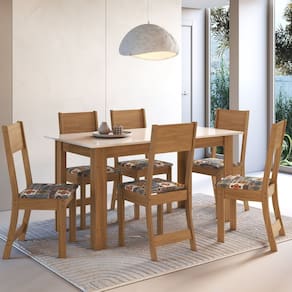 Conjunto Sala de Jantar 1 Mesa 6 Cadeiras Versalhes Freijó/Off-White/Alaska