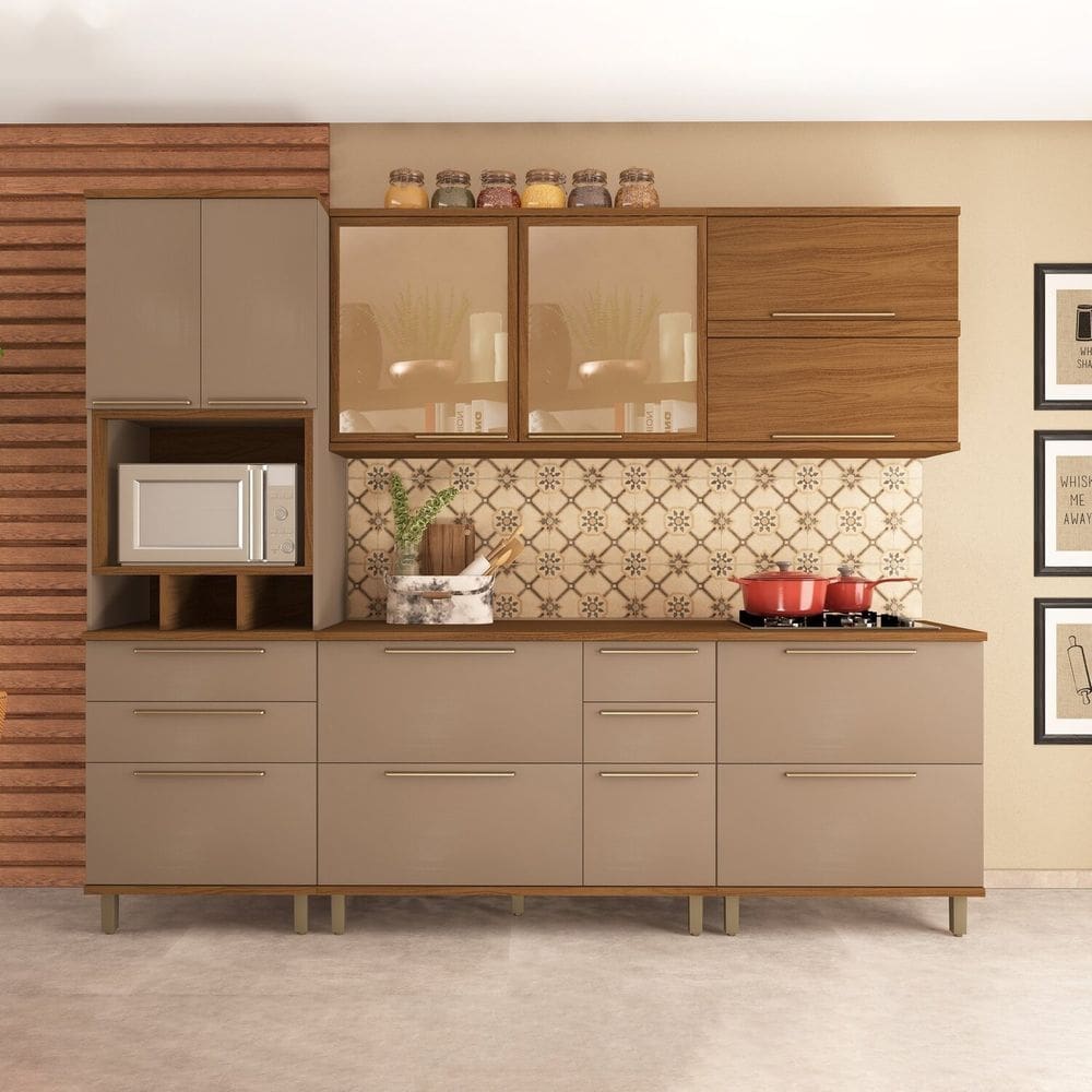 Cozinha Modulada Completa 6 Peças 10 Portas 6 Gavetas Madri Freijó/Camurça