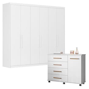 Cômoda Flora e Guarda Roupa Casal Venice 62580 Branco Brilho - Demóbile