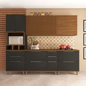 Cozinha Modulada Completa 6 Peças 10 Portas 6 Gavetas Madri freijo/cinza