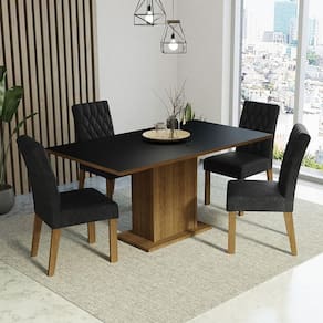 Sala De Jantar Mesa Tampo De Madeira 4 Cadeiras Rustic-preto-oxford Cindy Madesa Rustic-preto-oxford