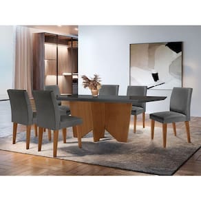 Sala De Jantar Mesa Evora Com 6 Cad Grecia Grafite/Imbuia