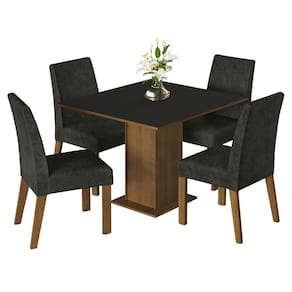 Sala De Jantar Mesa Tampo De Madeira 4 Cadeiras Rustic-preto-oxford Karina Madesa