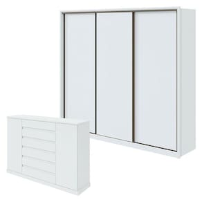 Guarda Roupa Spazio 270 e Cômoda Vedra Branco Brilho - Lopas