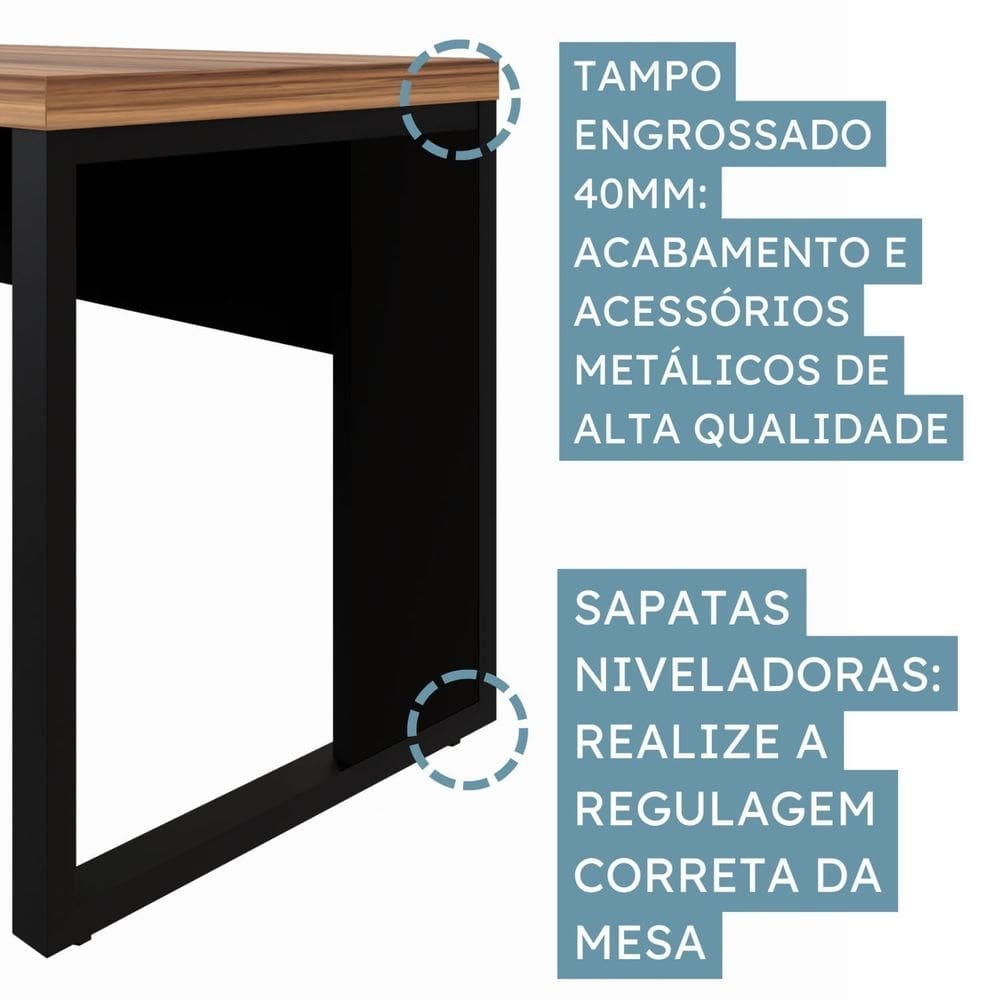 Mesa para Escritório Retangular Pé Quadro Preto/Marrom
