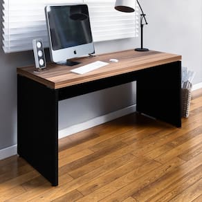 Mesa Retangular Pé Painel 150x60x73,5cm Marrom/Preto